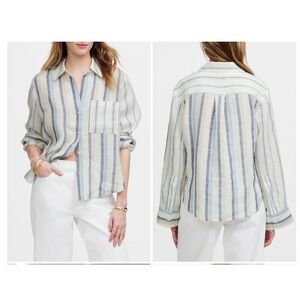 Madewell Striped Linen Button-Down Long Sleeve Shirt – Blue & Ivory - Small